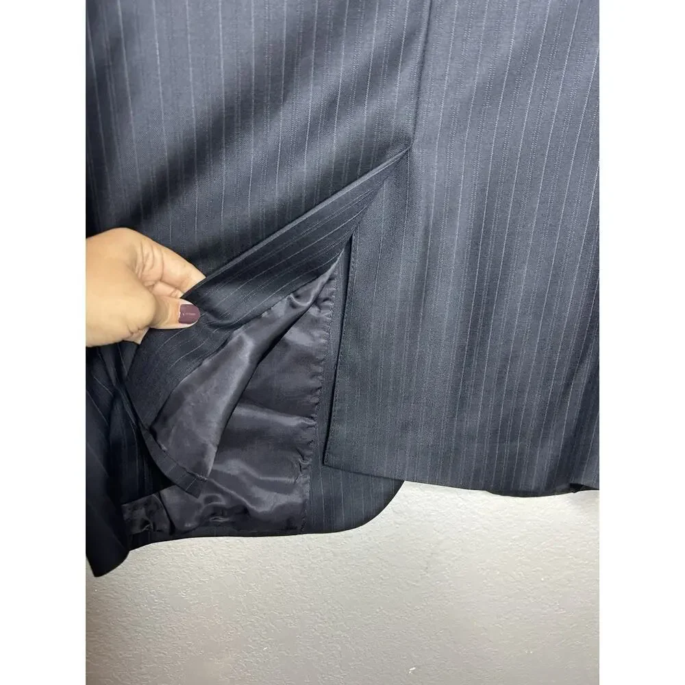 Jos A Bank Blazer Mens 44L Navy‎ Pin Striped Wool Suit Jacket Sport Coat